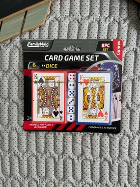 Card Game Set — Red & Blue Decks with Dice (8pc)
